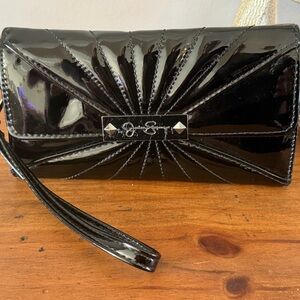Jessica Simpson Shiny Black Wristlet Clutch